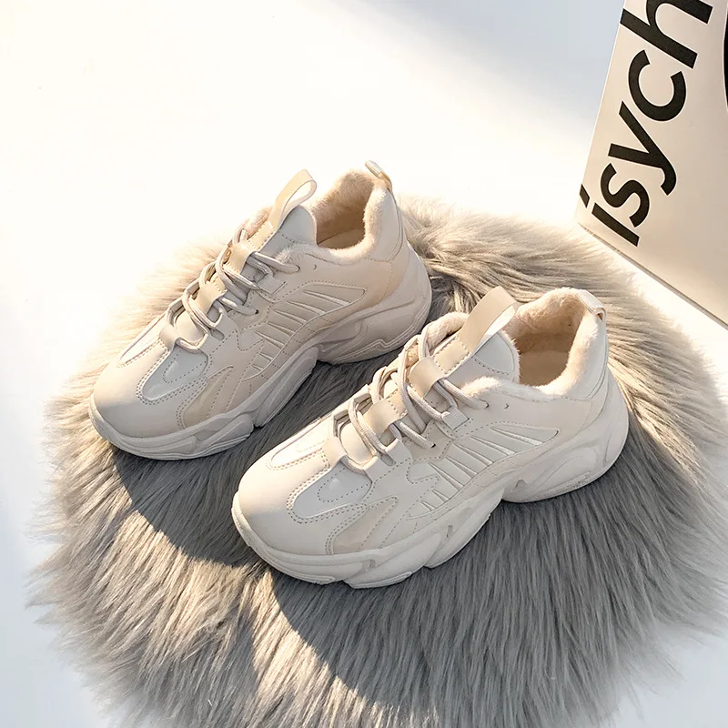 

Женские кроссовки на массивной платформе, повседневные спортивные кроссовки с вулканизированной подошвой, плюшевая обувь для тренировок, ...