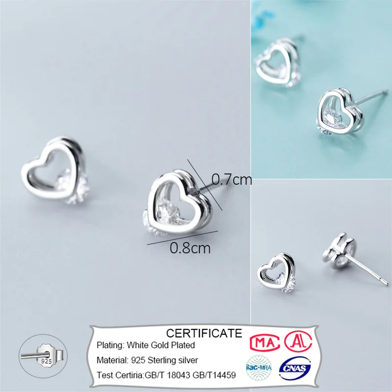 Trusta 925 пробы серебряные ювелирные изделия модные милые миниатюрные 8 мм X 7 мм полые серьги-гвоздики в форме сердца подарок для девочек, детей, леди DS514