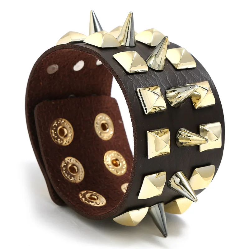 

Jessingshow Punk Rock Spiked Bracelet Rivet Studded Wide Leather Cuff Bracelet Wristbands Goth Bangle Fashion Unisex Jewelry