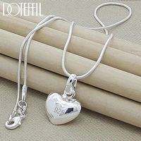 doteffil 925 sterling silver solid small heart pendant necklace 16 30 inch snake chain for women wedding charm fashion jewelry