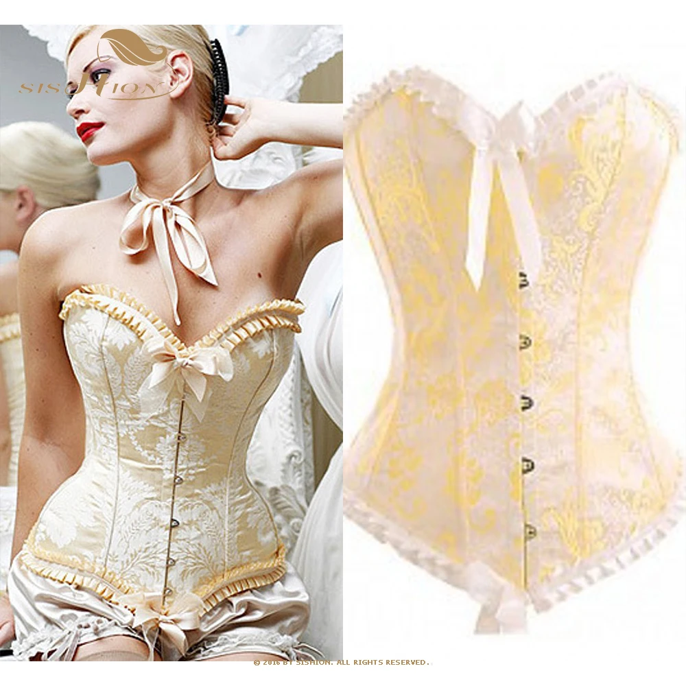 

SISHION Sexy Yellow Corset Floral Brocade Corset Feminine Lingerie Fashion Tops S-3XL Underwear VD2559 Korsett