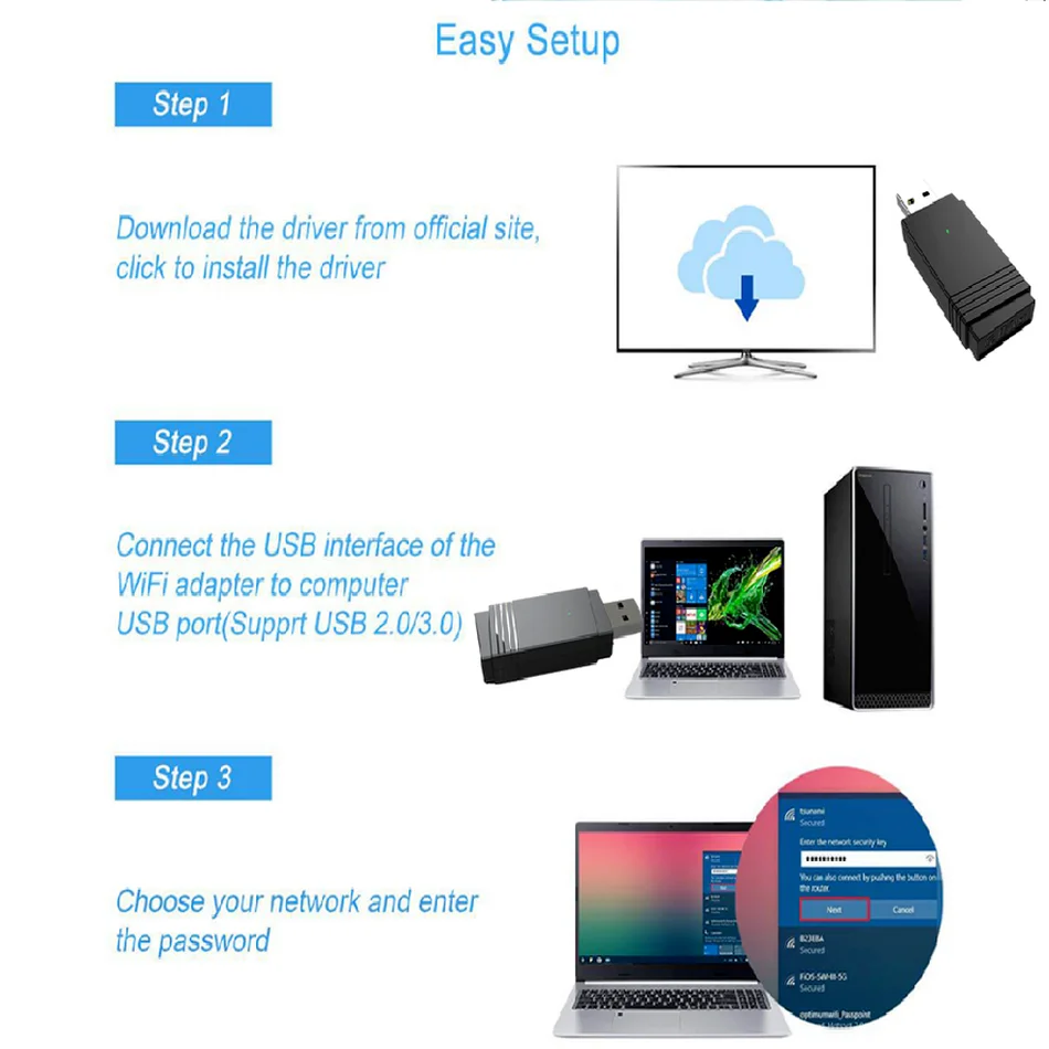 WVVMVV USB 3 0 Wi-Fi 1200 Мбит/с адаптер двухдиапазонный 2 4 ГГц/5 8 ГГц Bluetooth 5 0/Wi-Fi в 1 антенный