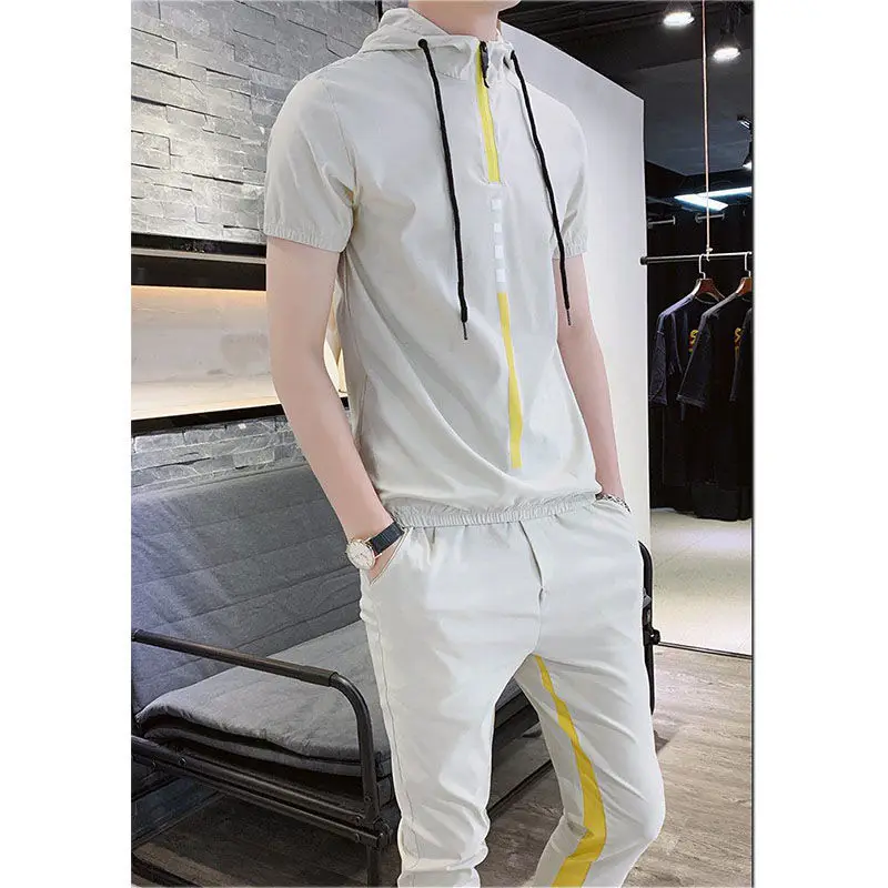 

Short sleeve men's T-shirt casual suit spring and summer Korean slim fashion men's social boy two piece set