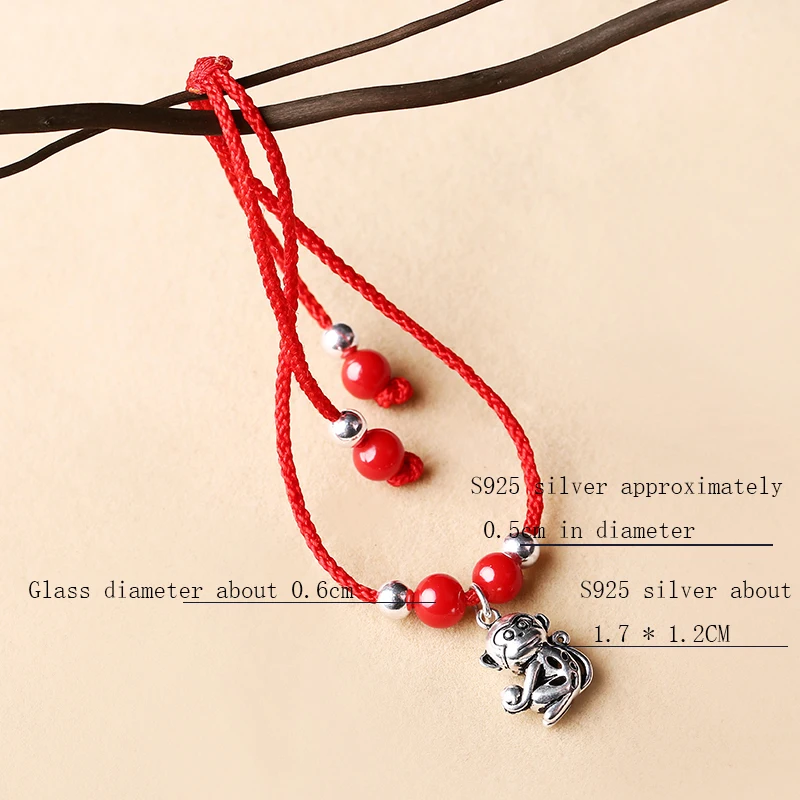 

2020 NEW S925 Zodiac Anklet Female Red Rope Hand-Woven Foot Rope Monkey Decoration Ethnic Style Foot Chain To Send Girlfriend