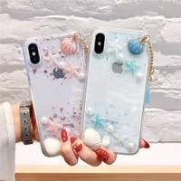 cute 3d pearls conch shell tassels phone case for iphone 12 11 pro max x xs max xr 6 6s 7 8 plus se 2020 soft clear coque case