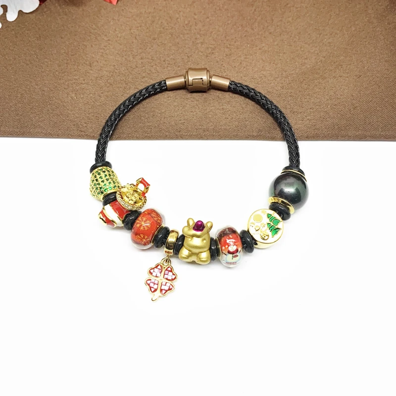 

L1 модные ювелирные изделия счастливый Единорог модный браслет с рождественскими бусинами вставки из циркония Рождественский подарок для д...