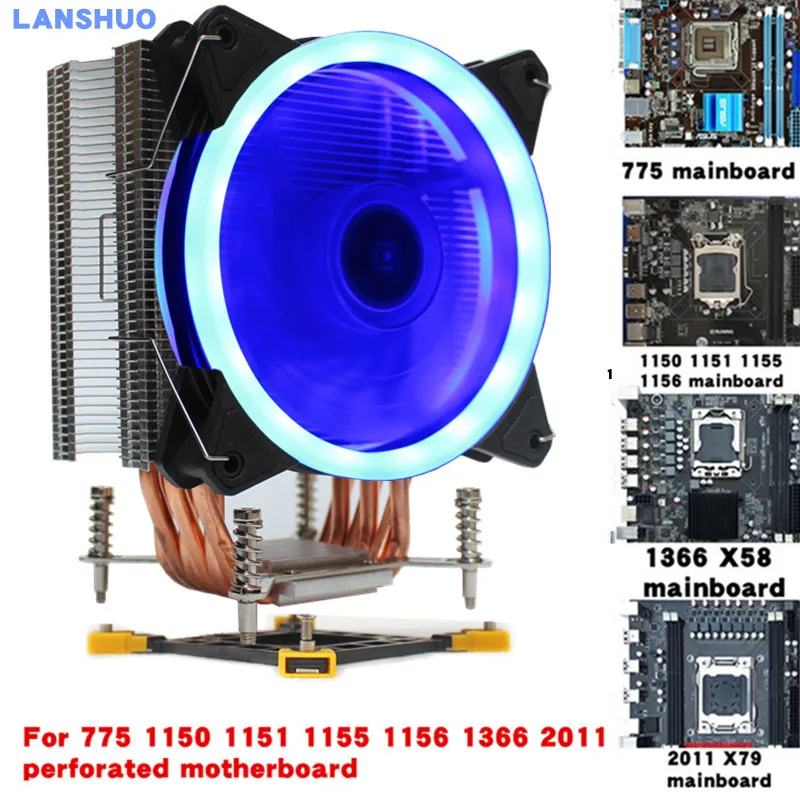 3/4PIN RGB светодиодный Процессор кулер 6-Heatpipe 12V(12 см); охлаждения радиатора для LGA 775 1150 1151 1155 1156 1366 2011 - Цвет лезвия: Bule Aurora