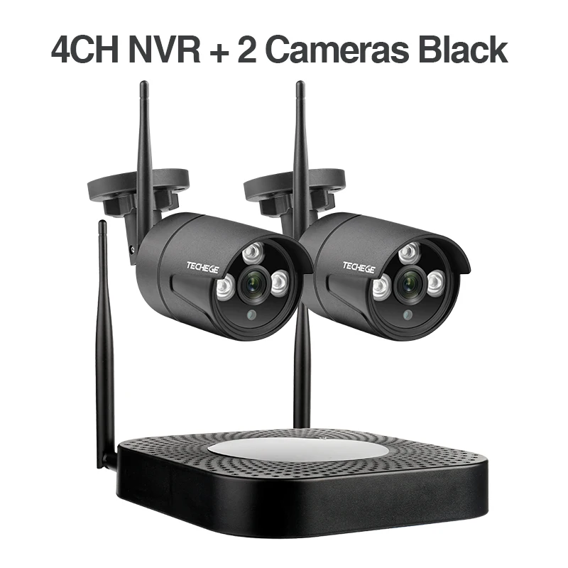 4CH NVR 2Cam black Techege 4CH CCTV система 1080P HD аудио беспроводной NVR комплект Открытый Ночное Видение безопасности IP камера wifi CCTV система Plug& Play - Цвет: 4CH NVR 2Cam black