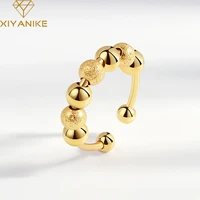 xiyanike silver color fashion design rotatable frosted glossy round beads connection ring open exquisite gorgeous jewelry