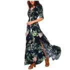 Женское длинное платье с кисточками, Хлопковое платье с разрезом, пуговицами и цветочным принтом, трапециевидной формы, лето