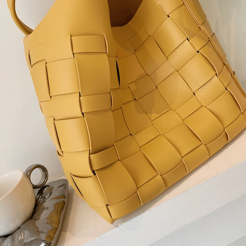 

Weave Branded Designer Women Shoulder Bag High Quality PU Leather Handbags Set Purse Solid Fashion Hand Bag 2021