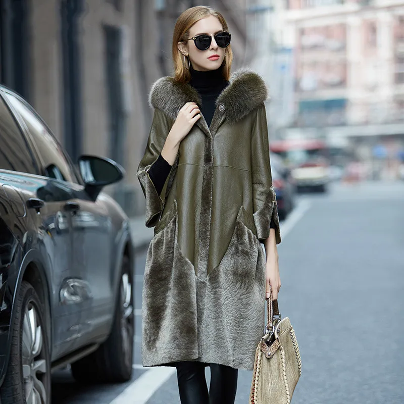 

Модное высококачественное пальто из овечьей шерсти, роскошное пальто с капюшоном, двухсторонняя Женская куртка с натуральным мехом, 2020, ...