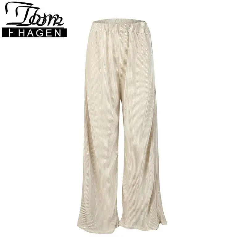 Брюки женские черные с завышенной талией плиссированные штаны широкими