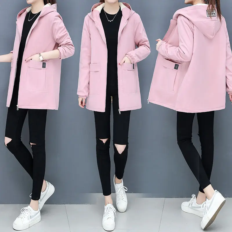 

New Autumn Winter Ladies Cotton Jacket Plush Thick Warm Female Coats Large Size Loose Hooded Windbreaker Women's Overcoat Parka