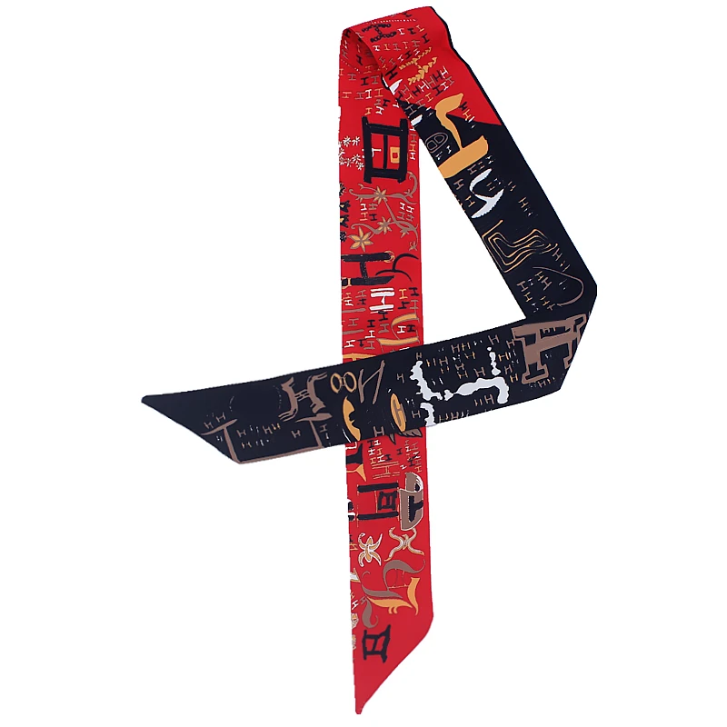 Новинка 2020 женский Шелковый узкий шарф маленькие шарфы для волос с принтом