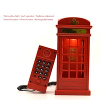 Vintage Corded Phone Telephone Booth USB Charging LED Night Lamp Touch Sensor Table Desk Landline  Adjustable Brightness