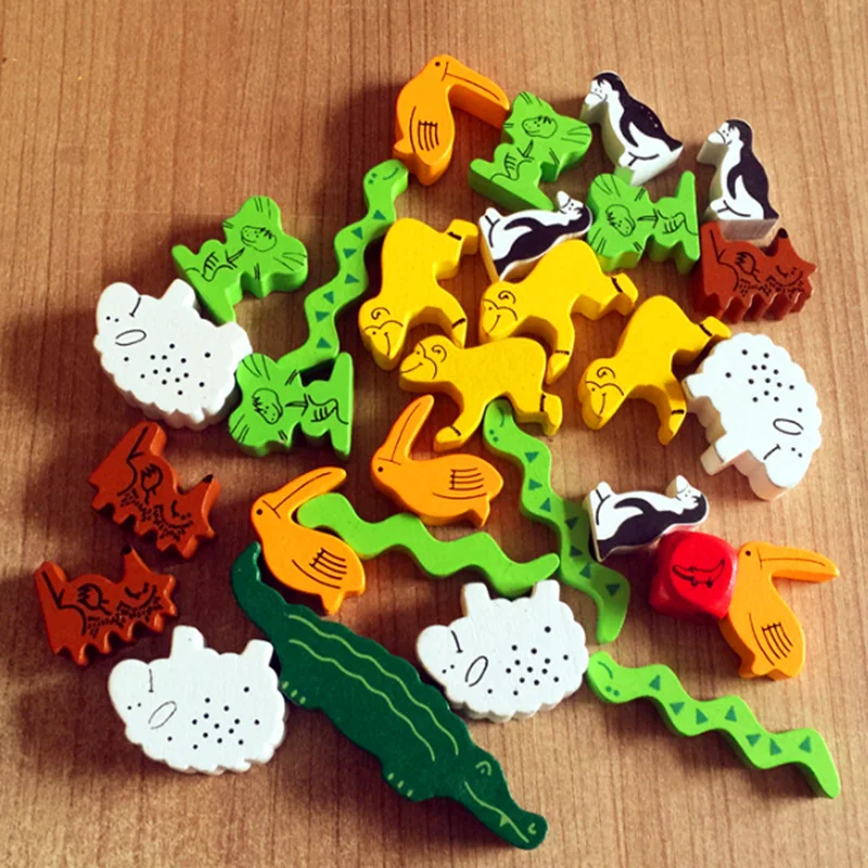 Деревянные блоки Монтессори для детей гигантские игры в виде животных Дженга