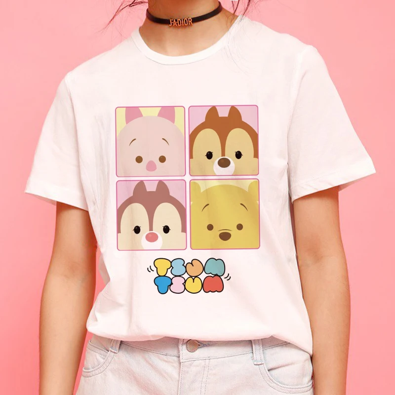 

Disney New Pooh Bear Kawaii Cartoon Print Tee Harajuku Summer Fashion Casual Women Ulzzang Streetwear Disney Pooh White T-shirt