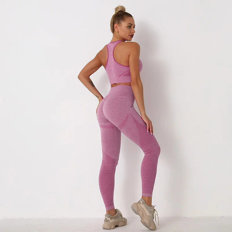 

NORMOV Summer Women Sets Casual Backless Sleeveless Bras And High Waist Booty Lifting Leggings Suit Fitness Patchwork Slim Sets