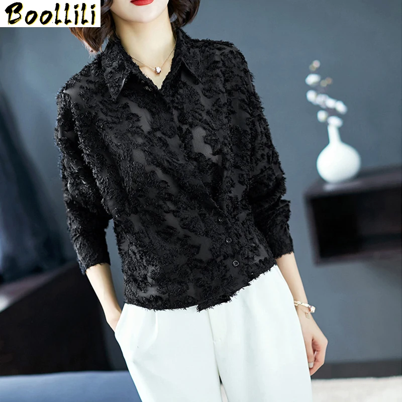 Boollili Women's Shirt Spring Autumn Blouse 2020 Womens Tops and Blouses Office Lace Black Blouse Women Shirts Camisas Mujer