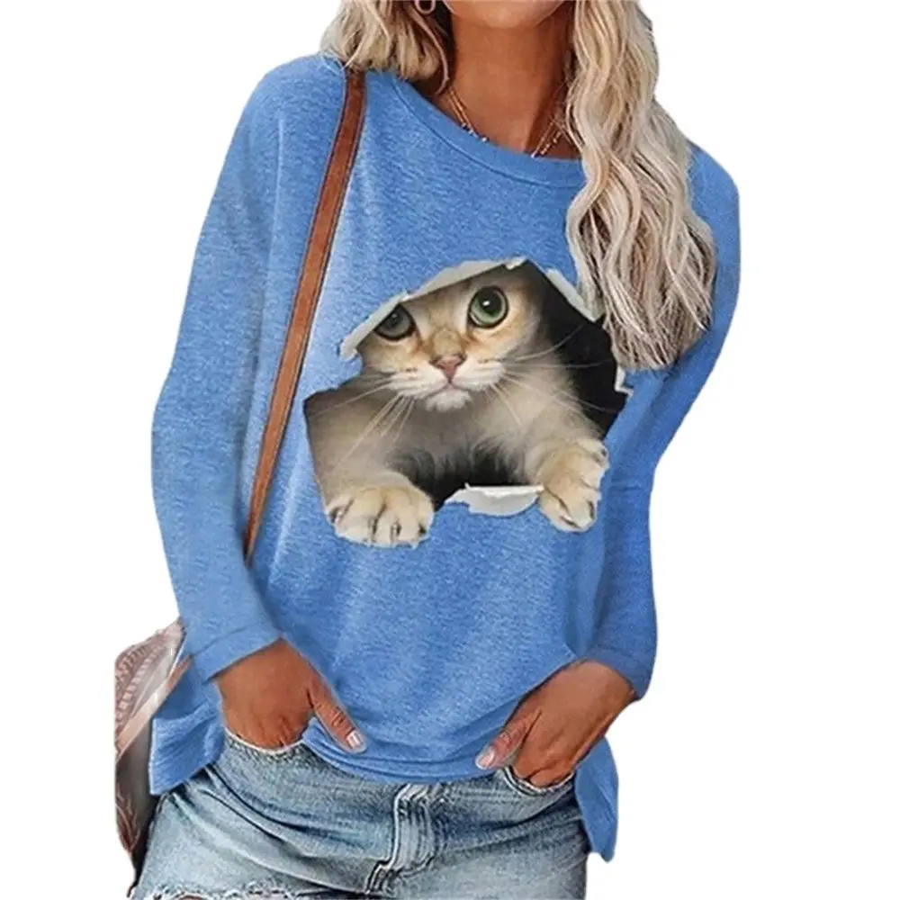 Женский хлопковый пуловер с круглым вырезом длинная свободная повседневная