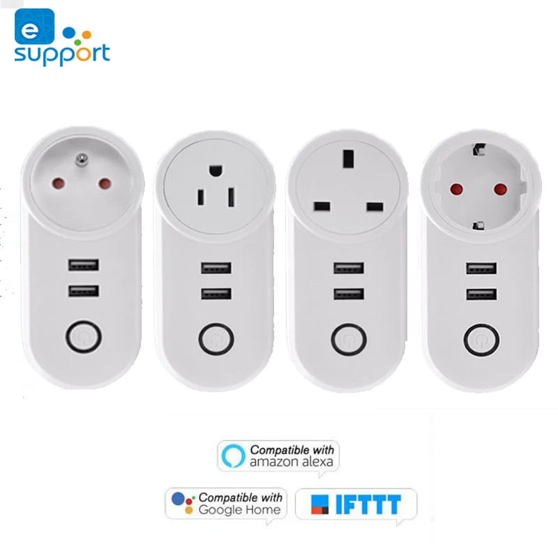 Ewelink WiFi розетка умная 2 USB 10A FR Великобритания США ЕС вилка приложение