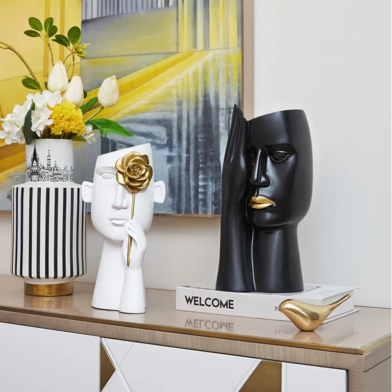 

Nordic Creative Human Face Art Vases Statue Ornaments Living Room Flower Arrangement Dry Flowers Home Decoration Accessories