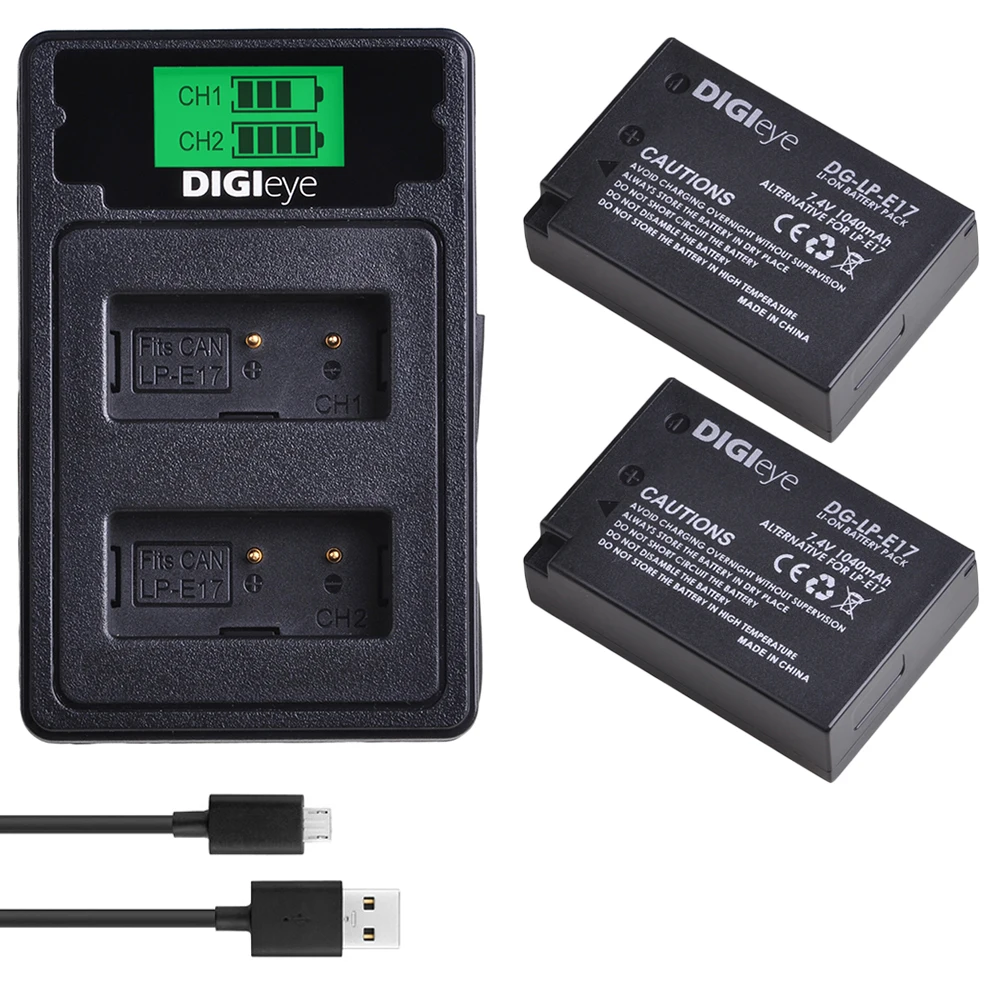 2 аккумулятора LP-E17 + двойное зарядное устройство с ЖК-дисплеем и портом Type C для Canon EOS Rebel T7i, T6i, T6s, SL2, EOS M6, M5, M3, 77D, 750D, 760D