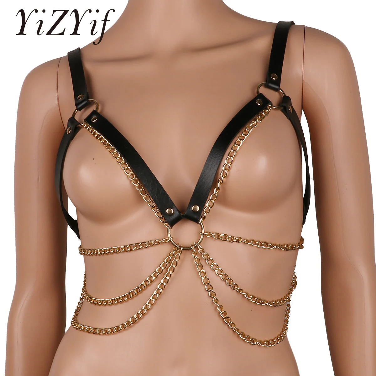 

Гот кожи тела нагрудный цепи бюстгальтер топа; Обхват груди обхват талии поясом костюм ведьмы; Готическая обувь в стиле «панк»; С модным мет...