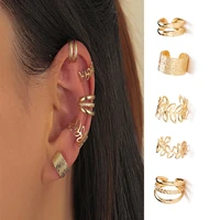 women hollow ear clip non pierced gold leaf studs personalized simple c shaped party jewelry vintage ear cuff earrings sets