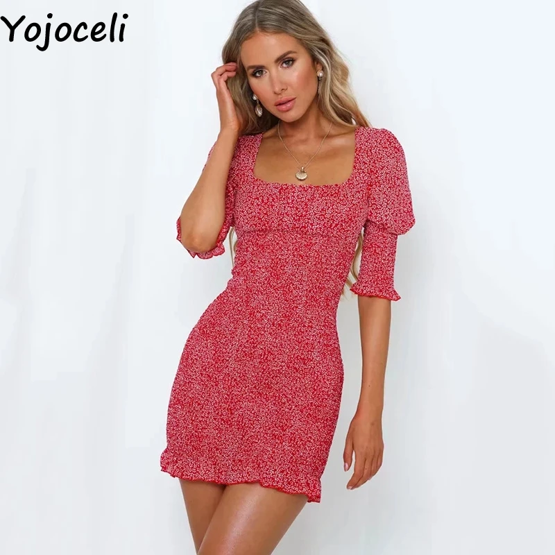 Женское Короткое облегающее платье Yojoceli повседневное пляжное с квадратным