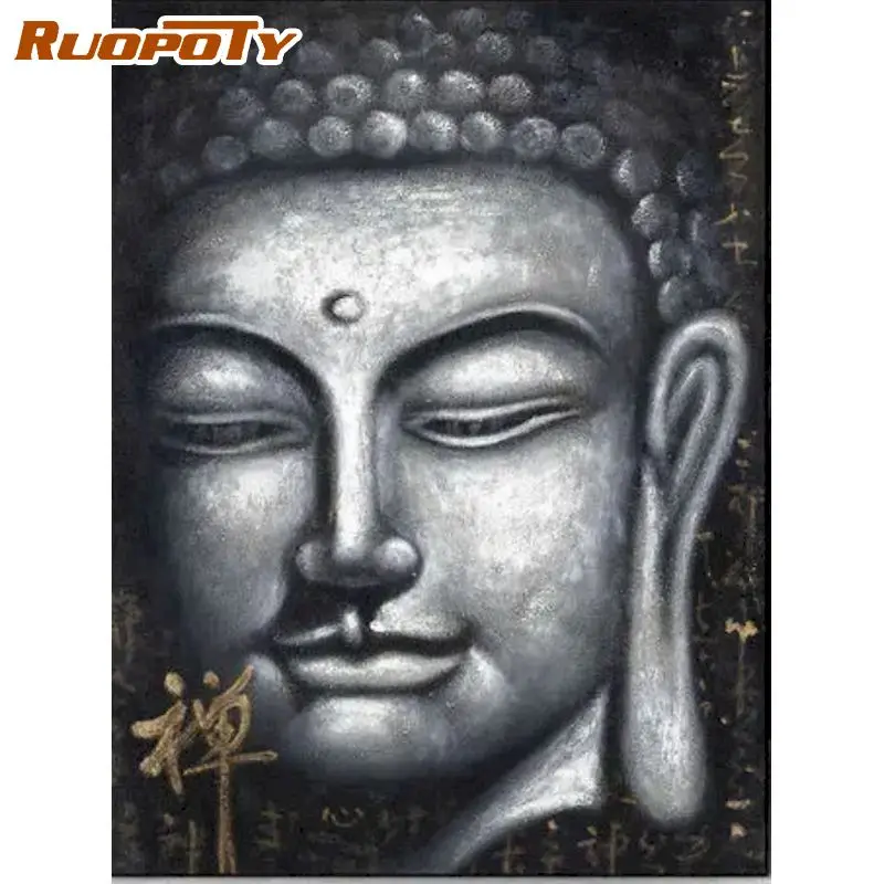 

RUOPOTY Framed DIY Painting By Numbers Buddha statue Kits Pictures By Numbers religion DIY Minimalism Home Decor Gift wall art