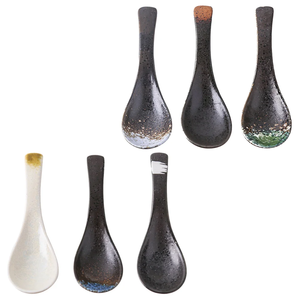 

6pcs Japanese Style Soup Spoons Eating Spoons Food Service Scoops for Home