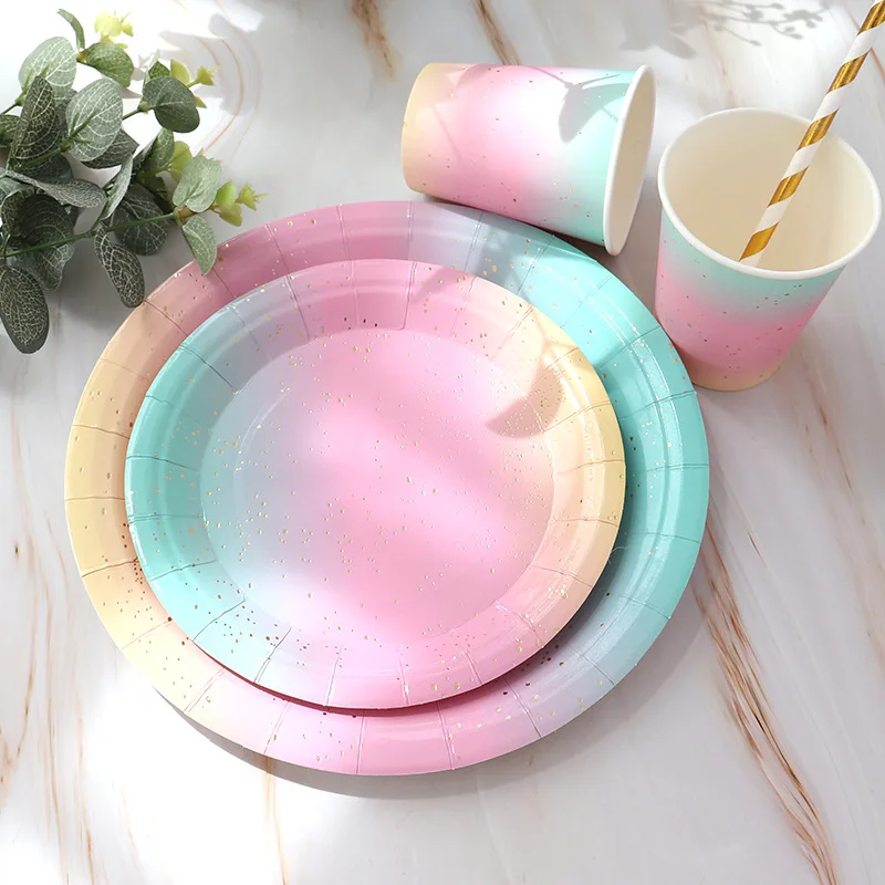 

Disposable Bronzing Rainbow Gradient Color Paper Tray Wedding Party Supplies Decoration Picnic Tray Children's Birthday Party