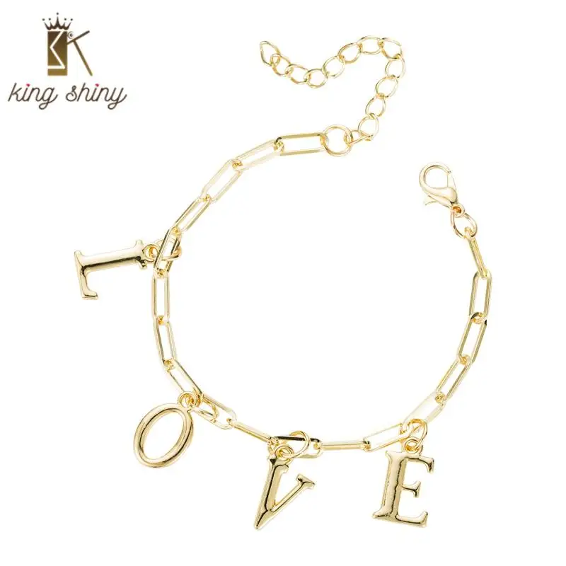 

Elegant Punk Letter Love Charm Bracelet for Woman Elegant Alphabet Gold Color Chain Pendant Bracelet Bithday Party Gift for Girl