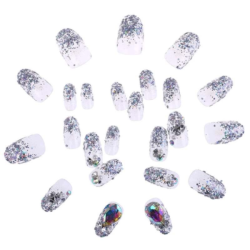 Полезные Новые 24 шт накладные ногти белый жемчуг кристалл элегантный полный