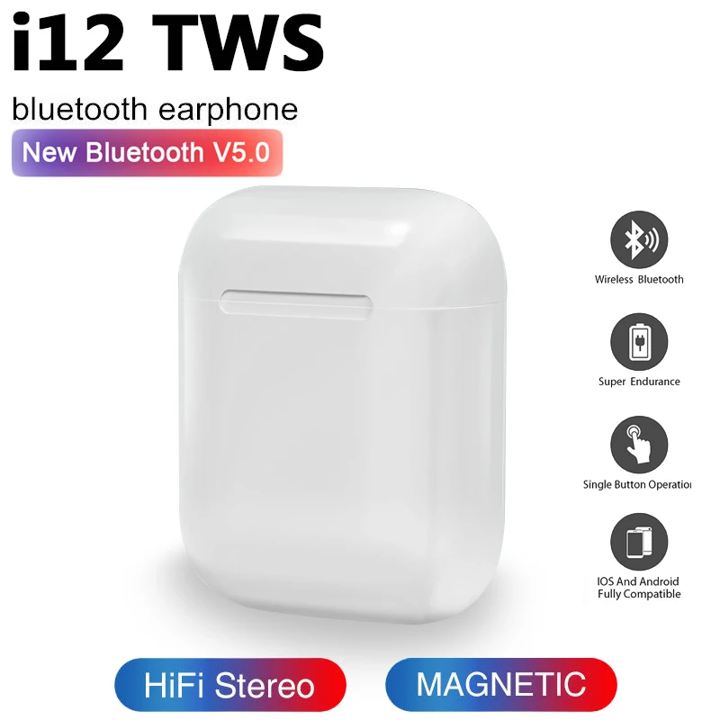 Беспроводной Bluetooth гарнитура i12 наушники-вкладыши TWS Bluetooth 5,0 спортивные наушники Портативный сенсорные наушники для всех мобильных телефонов