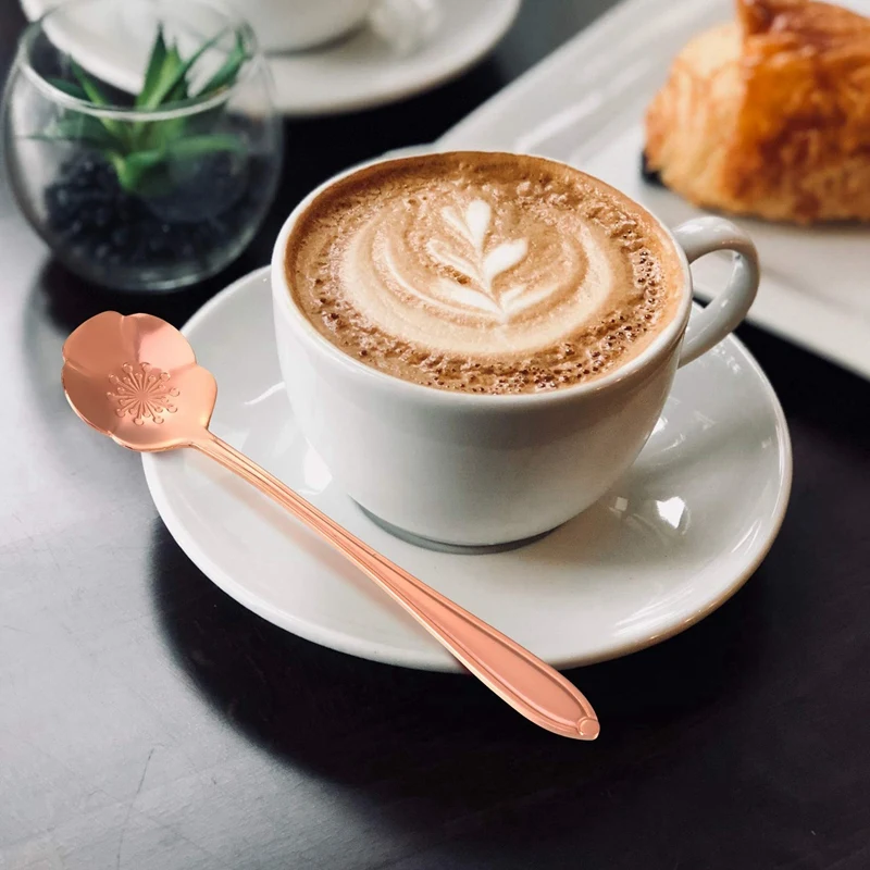

16 Pcs Set Stainless Steel Flower Coffee Spoon Dessert Sugar Ice Cream Stirring Tea Milkshake Spoon Set for Tableware Kitchen Ca
