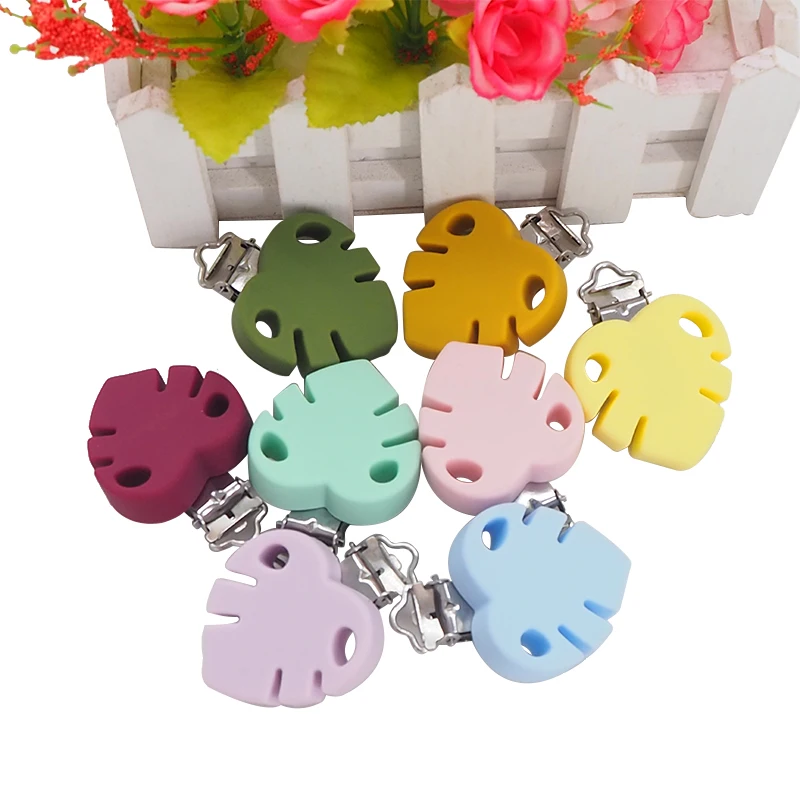 Chenkai 50PCS BPA Free DIY Silicone Leaf Teether Clip Baby Animal Pacifier Dummy Nursing Soother Sensory Toy Gift Accessories