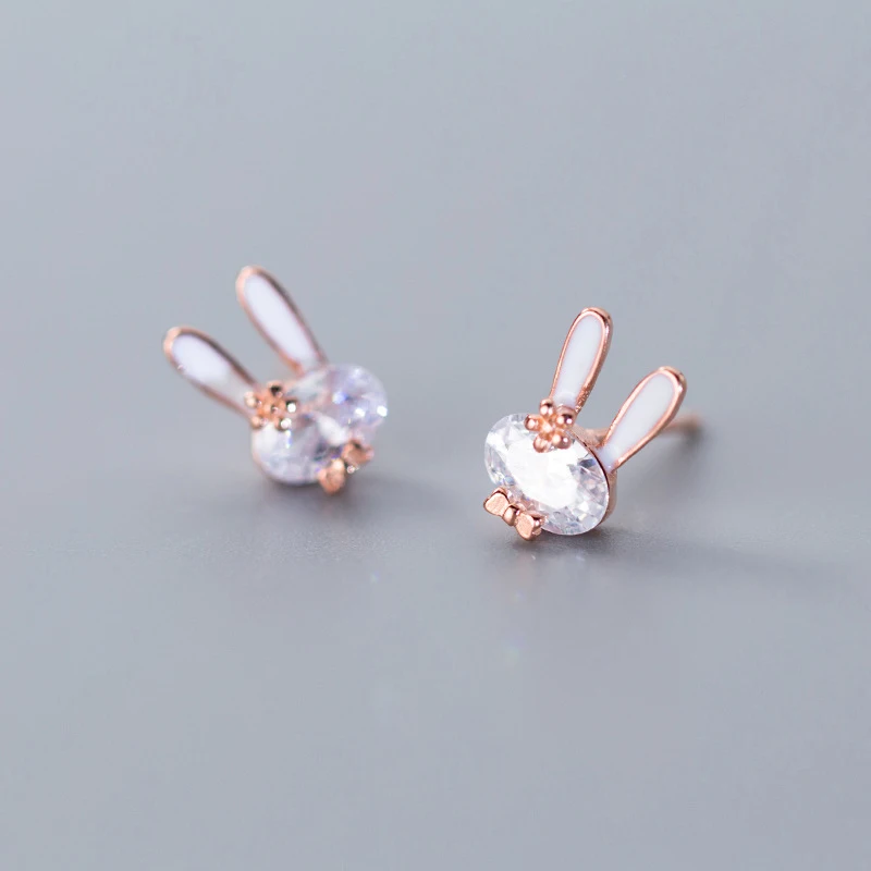 1 Pair Rose ElfoPlataSi 925 Твердые Настоящее Стерлинговое Серебро 10 мм х 6 мм кролик CZ серьги-гвоздики для Для женщин девочек красивые Серебряные ювелирные изделия XY1240 - Окраска металла: 1 Pair Rose
