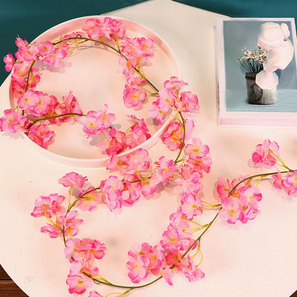 

6Ft Artificial Cherry Rattan Fake Flower Hanging Wedding Decor Garland Plant Adornos Para Arbol De Navidad Home Decor
