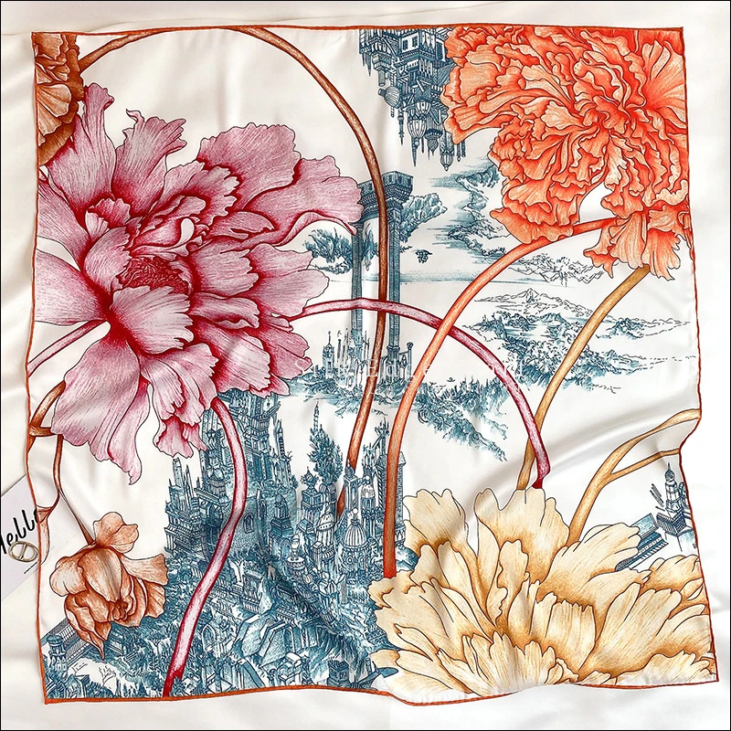 

Designer Silk Head Scarfs For Women Manual Rolled Scarf 90x90 Silk Scarf Top bandana print Foulard Femme Soie De Marque De Luxe