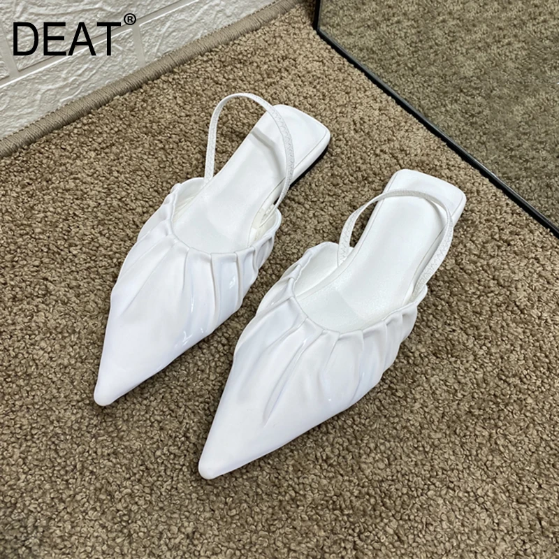 Женские босоножки из микрофибры [DEAT] черные простые плиссированные с острым