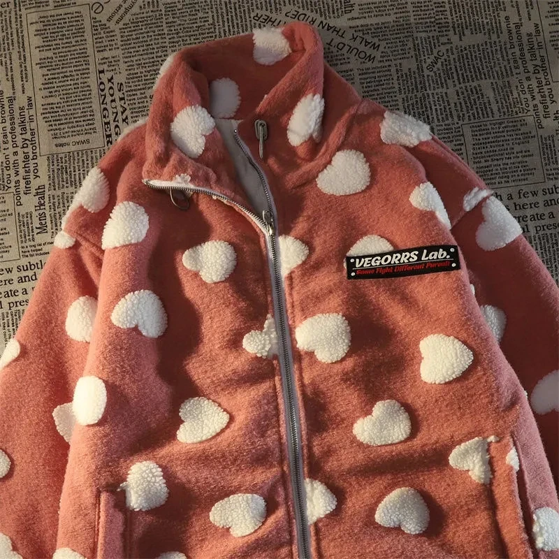 

Американская женская уличная куртка Harajuku из овечьей шерсти, бархатная Толстая теплая куртка Y2K, кардиган на молнии, повседневный свободный