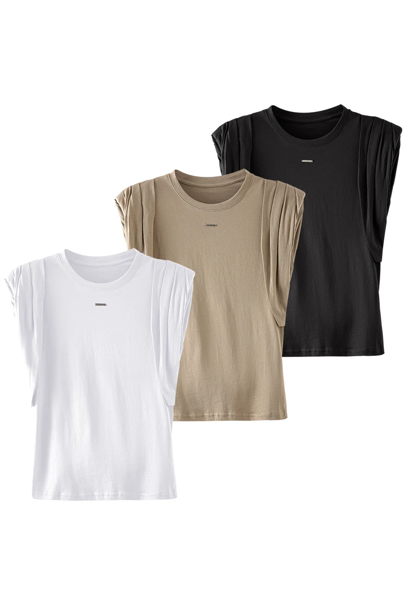 

DEAT 2021 new summer fashion women clothes round neck sleeveless letters pullover slim short T-shirt high street WS06201L