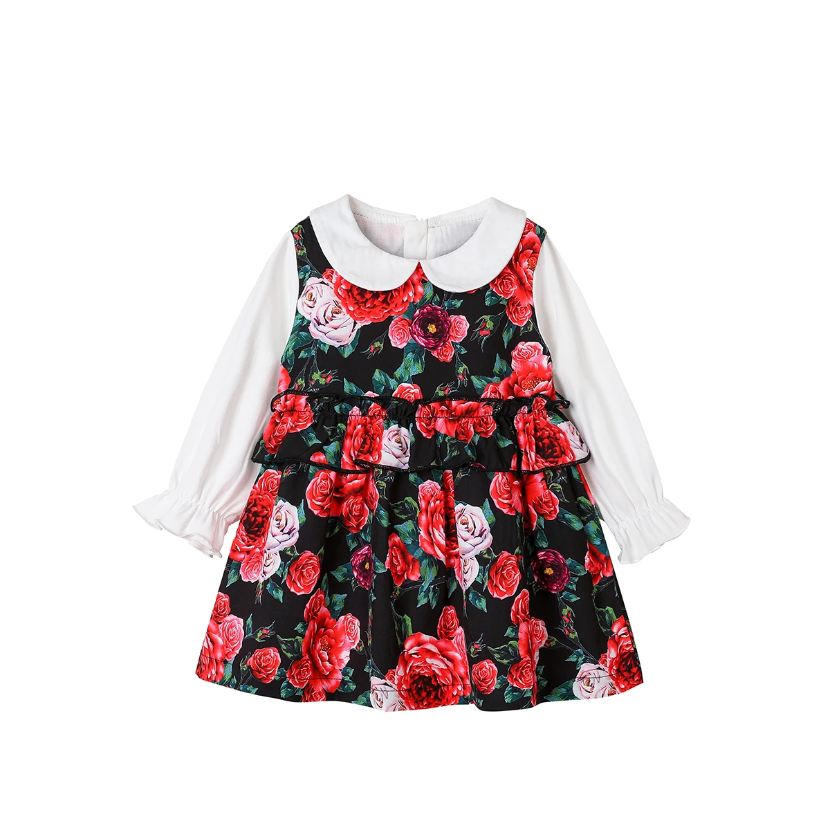 

1-6T Girl's Dress, Flower Print Long Sleeve Lapel Cute Dress for Holiday Birthday Party Dancing Vacation
