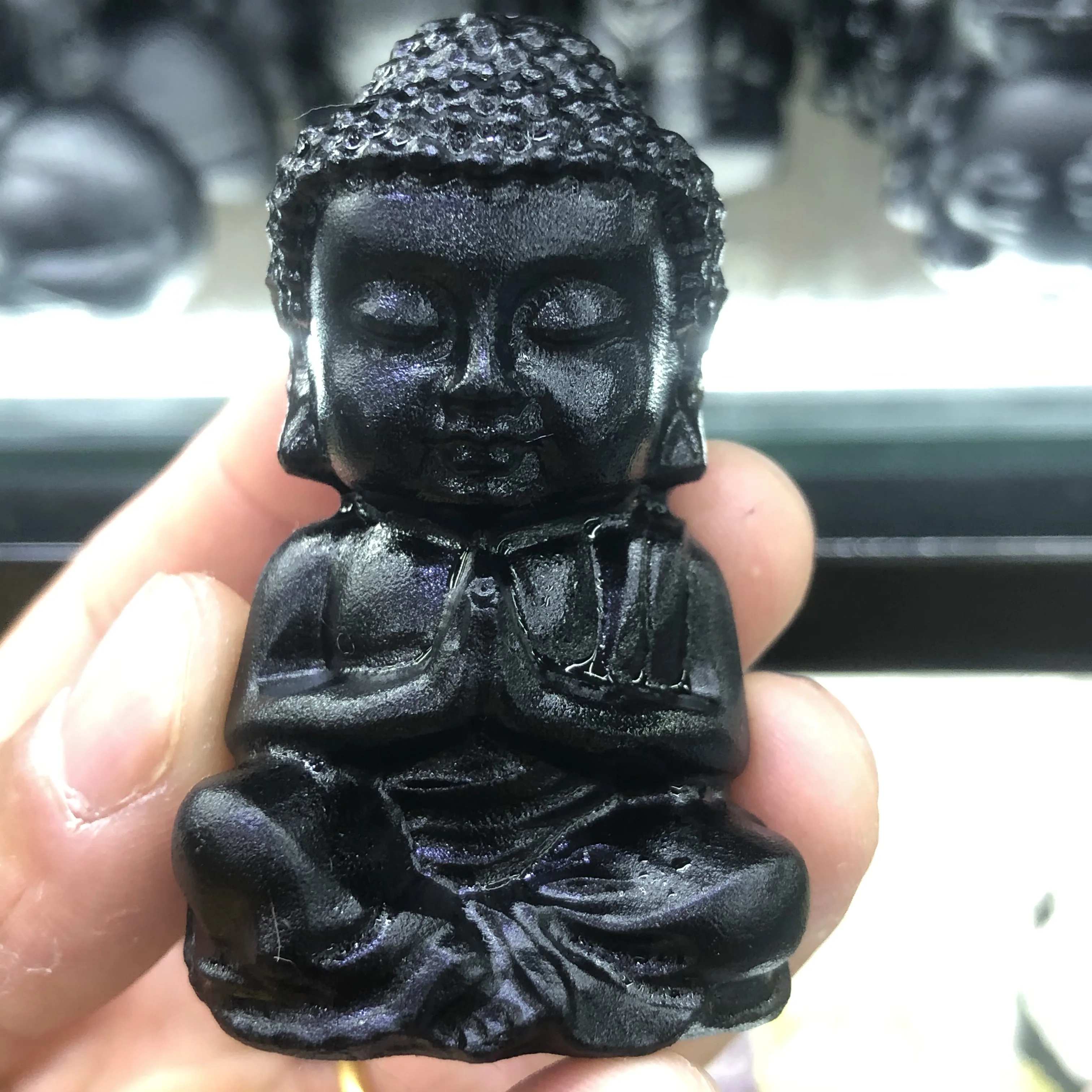 

Natural Stone Black Obsidian Carving Buddha Fine Jewelry