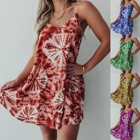 2021 summer new hanging neck strap casual printing large dress size womens clothing