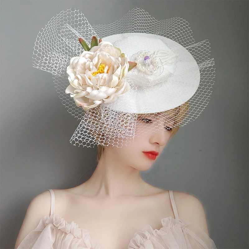 

Mesh Fascinator Hat Novelty Flower Headwear with Hair Clip Pillbox Hat Derby Hat for Tea Party Creative Party Costume