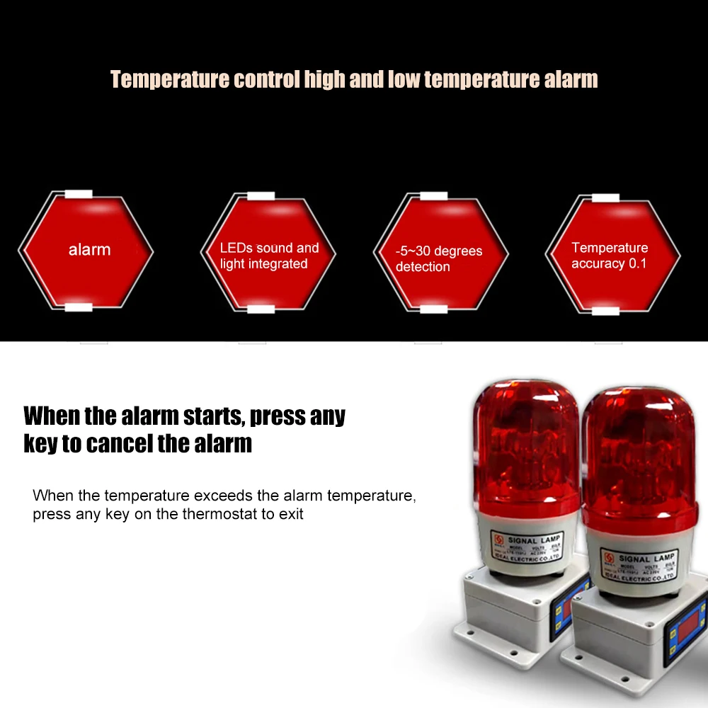 

High Precision Digital 110-220V Thermometer Temperature Alarm Outdoor Thermostat Weather Station with LEDs Sound and Light